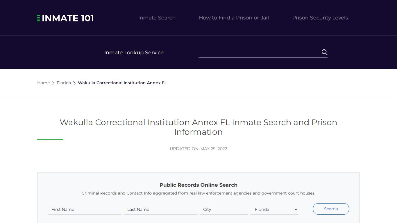 Wakulla Correctional Institution Annex FL Inmate Search ...