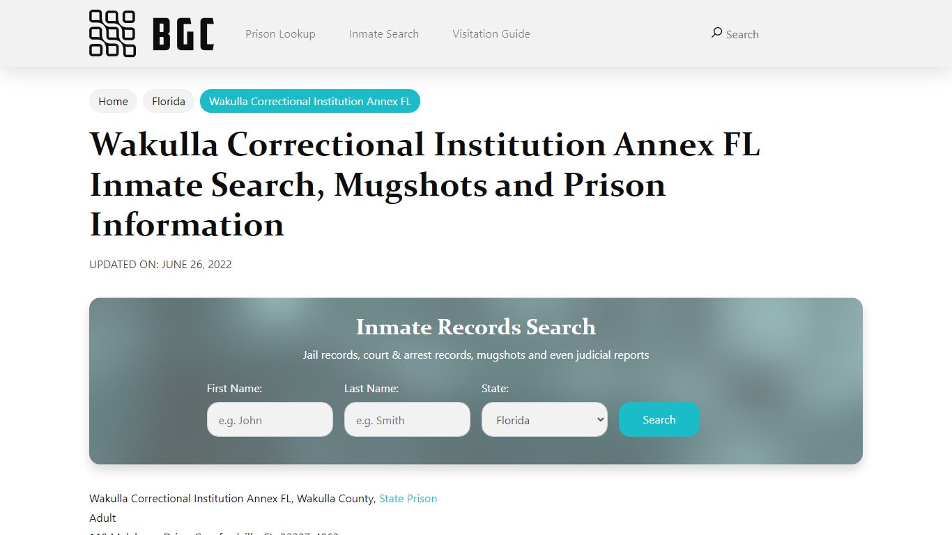 Wakulla Correctional Institution Annex FL Inmate Search ...