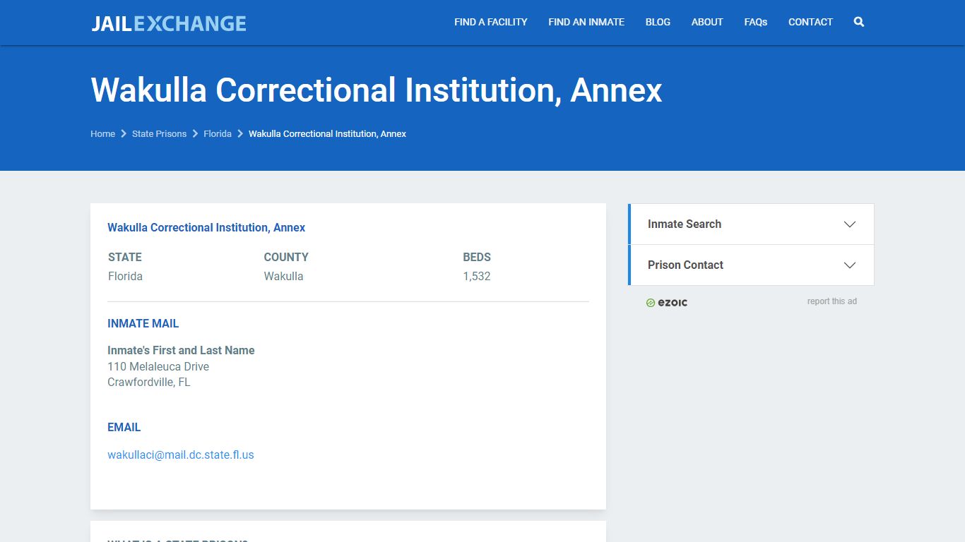 Wakulla Correctional Institution, Annex Prisoner Search ...