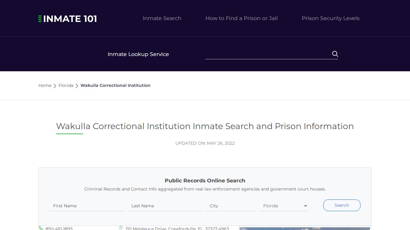 Wakulla Correctional Institution Inmate Search, Visitation ...