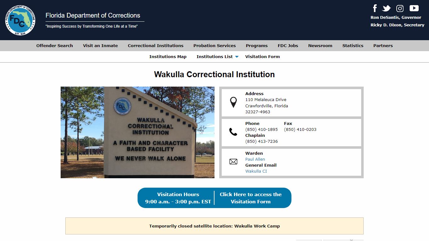 Wakulla Correctional Institution -- Florida Department of ...